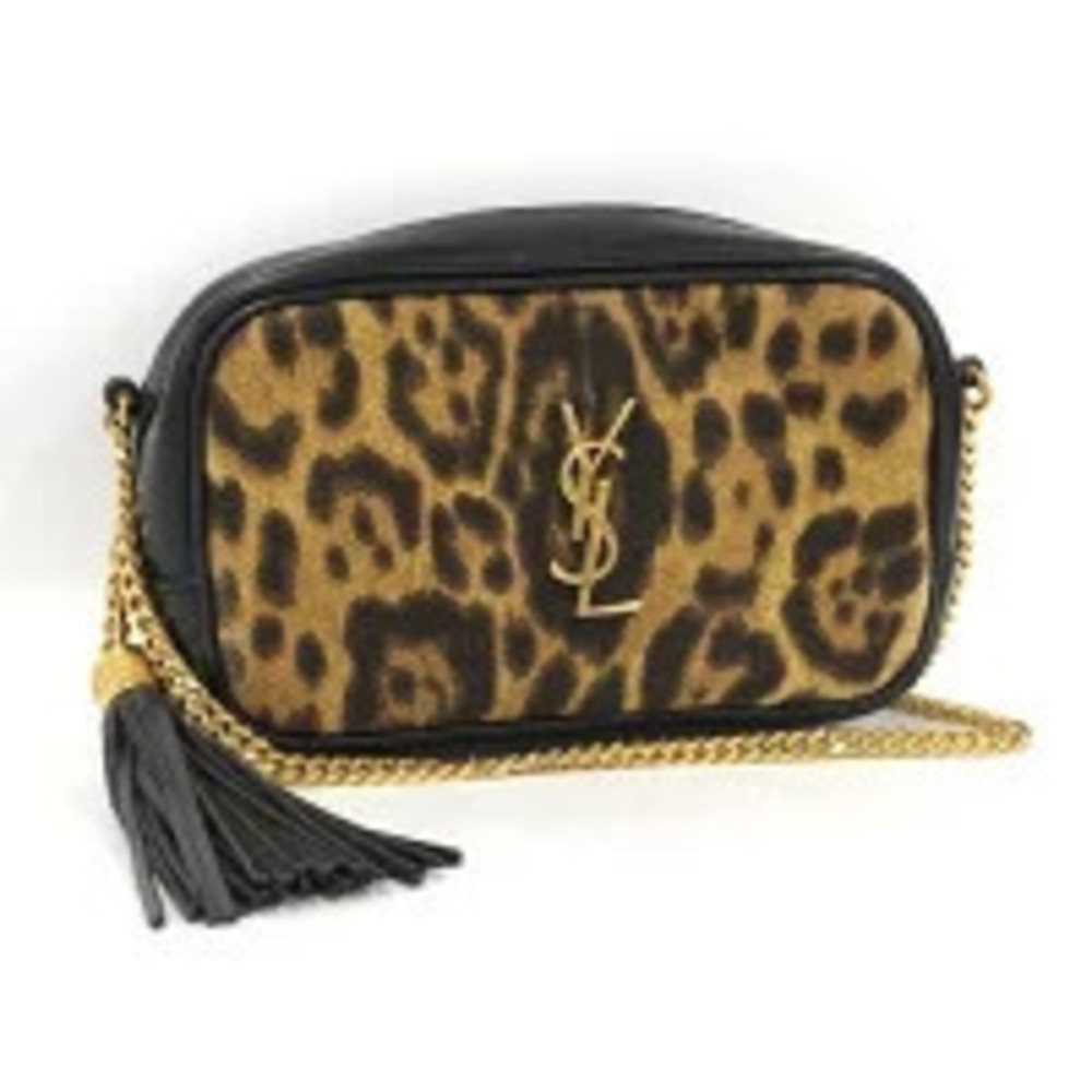 SAINT LAURENT Lou Shoulder Bag Leopard Black